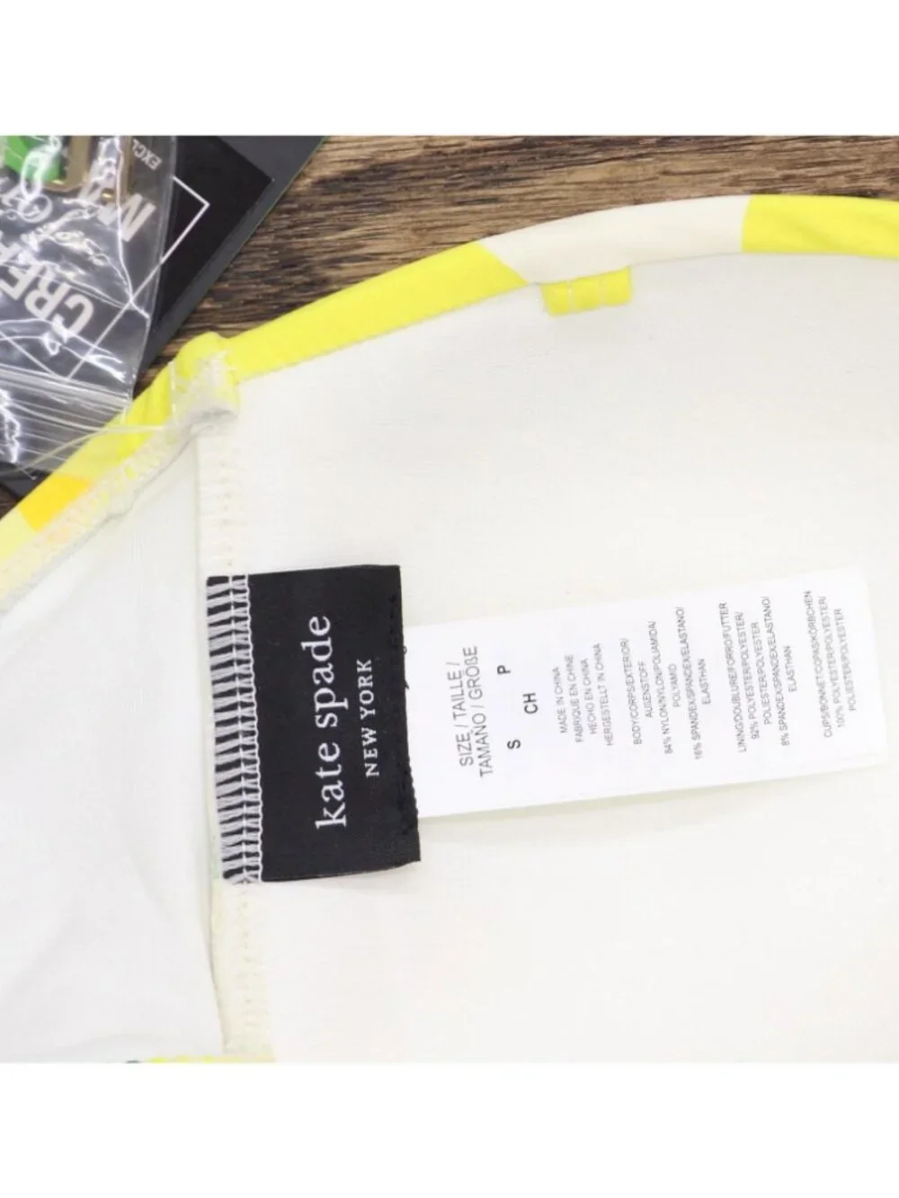 NWT Kate Spade Womens Tie-Front Bikini Top Bandeau Swim White / Yellow / Green S